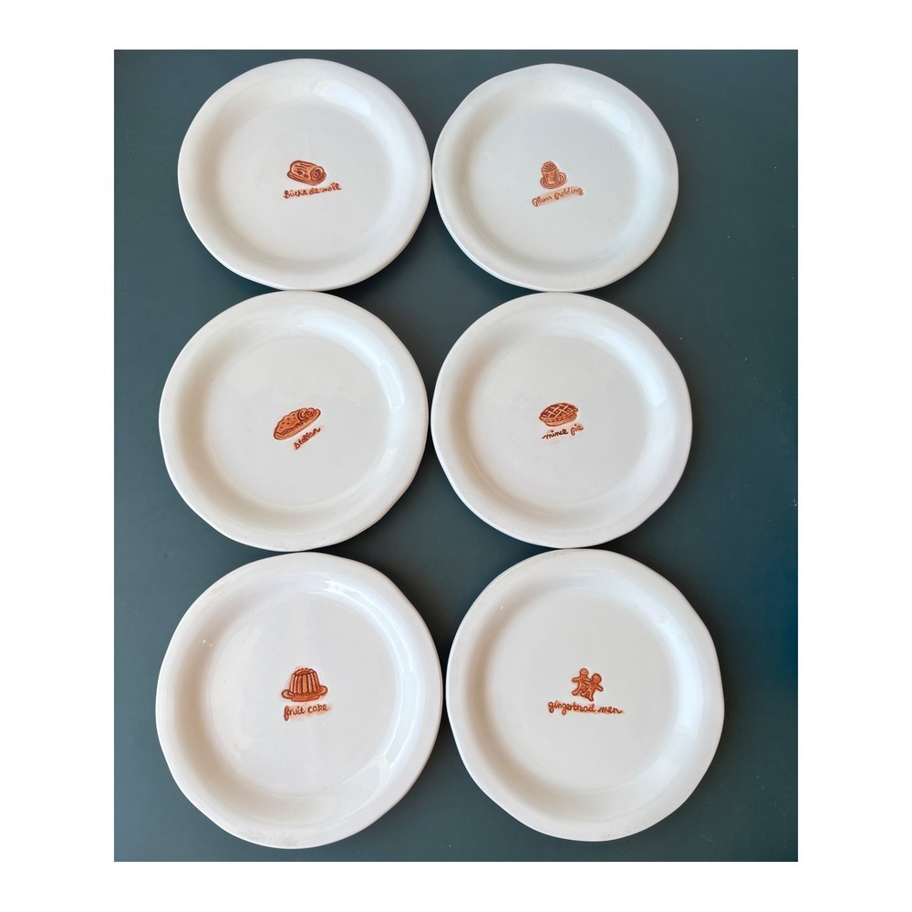 Williams Sonoma Christmas Dessert Appetizer Plates Set of 6 Holiday Treats 6"